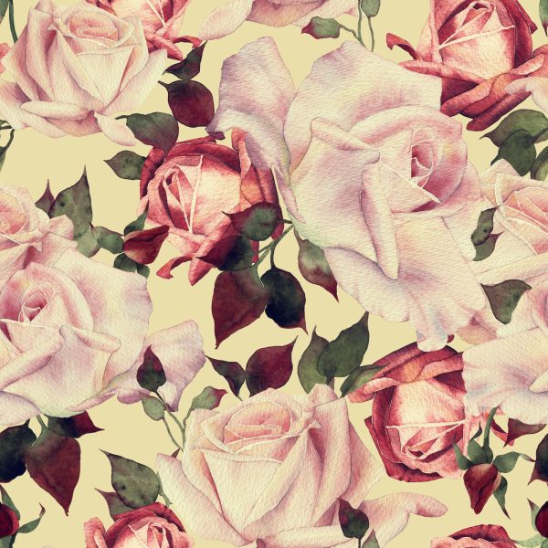 Behang Bloemenrozen In Vintage Aquarelstijl - Afbeelding 2