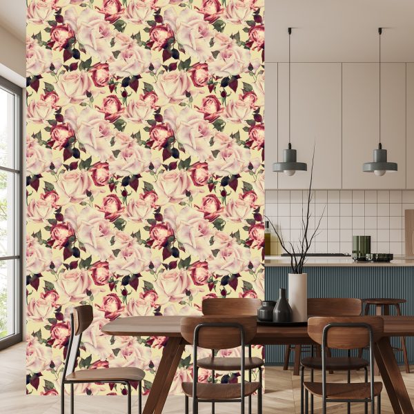 Behang Bloemenrozen In Vintage Aquarelstijl - Afbeelding 4