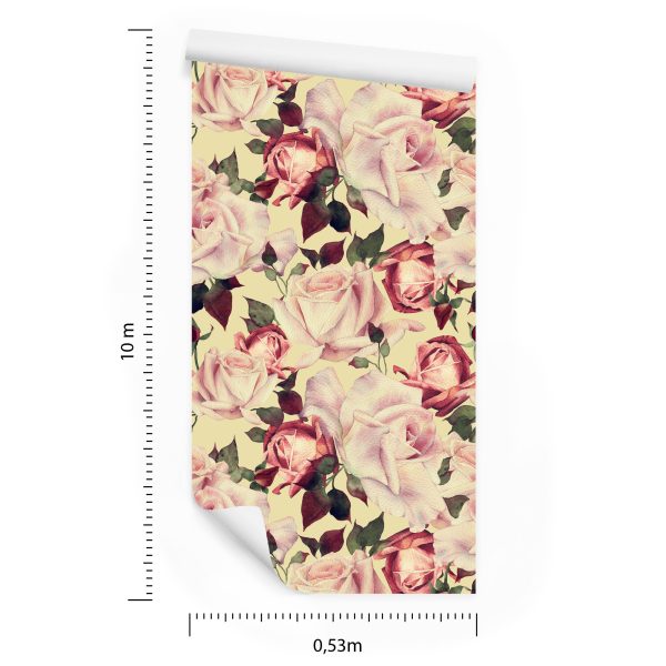 Behang Bloemenrozen In Vintage Aquarelstijl - Afbeelding 8