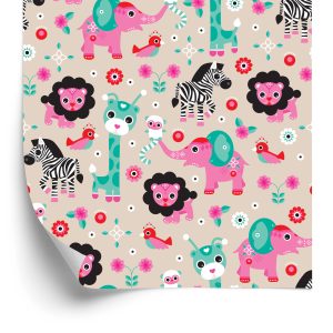 Behang Voor Meisjes Safari Zebra's Leeuwen Olifanten