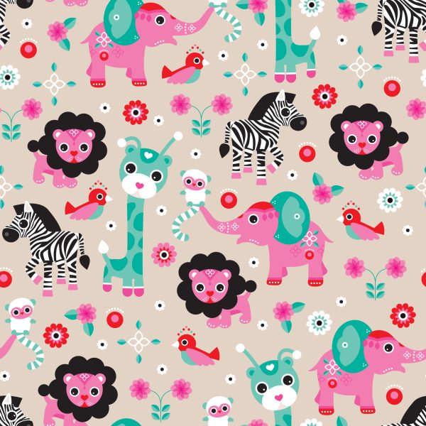 Behang Voor Meisjes Safari Zebra's Leeuwen Olifanten - Afbeelding 2
