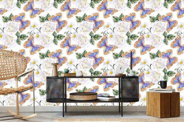Behang Voor Keukenrozen, Bloemen, Groen, Vlinders - Afbeelding 5