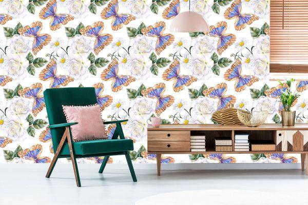 Behang Voor Keukenrozen, Bloemen, Groen, Vlinders - Afbeelding 6