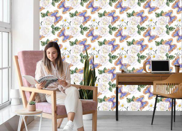 Behang Voor Keukenrozen, Bloemen, Groen, Vlinders - Afbeelding 7