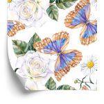 Behang Voor Keukenrozen, Bloemen, Groen, Vlinders