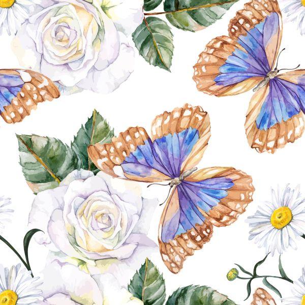 Behang Voor Keukenrozen, Bloemen, Groen, Vlinders - Afbeelding 2