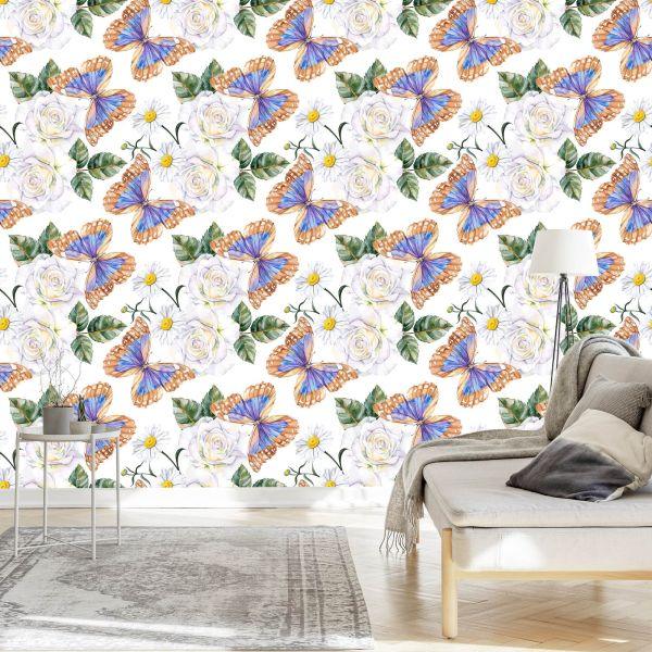 Behang Voor Keukenrozen, Bloemen, Groen, Vlinders - Afbeelding 3