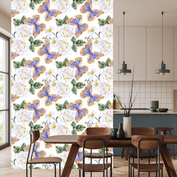 Behang Voor Keukenrozen, Bloemen, Groen, Vlinders - Afbeelding 4