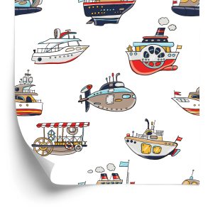 Behang Voor De Kinderkamer.kleurrijke Voertuigschepen