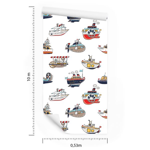 Behang Voor De Kinderkamer.kleurrijke Voertuigschepen - Afbeelding 8