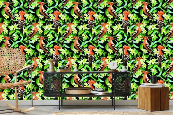 Behang Hoopoes Tussen Bloemen - Afbeelding 5