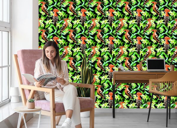 Behang Hoopoes Tussen Bloemen - Afbeelding 7
