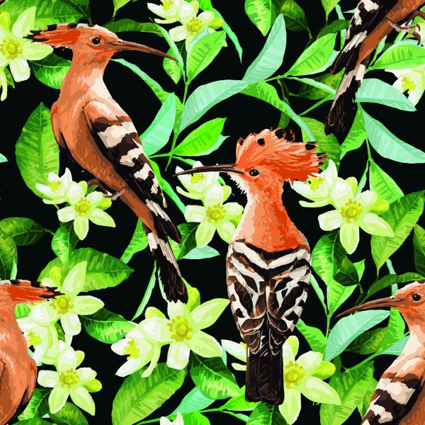 Behang Hoopoes Tussen Bloemen - Afbeelding 2