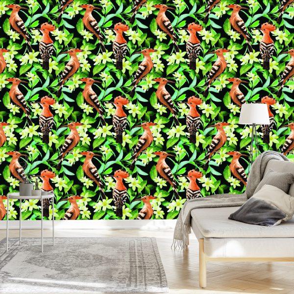 Behang Hoopoes Tussen Bloemen - Afbeelding 3