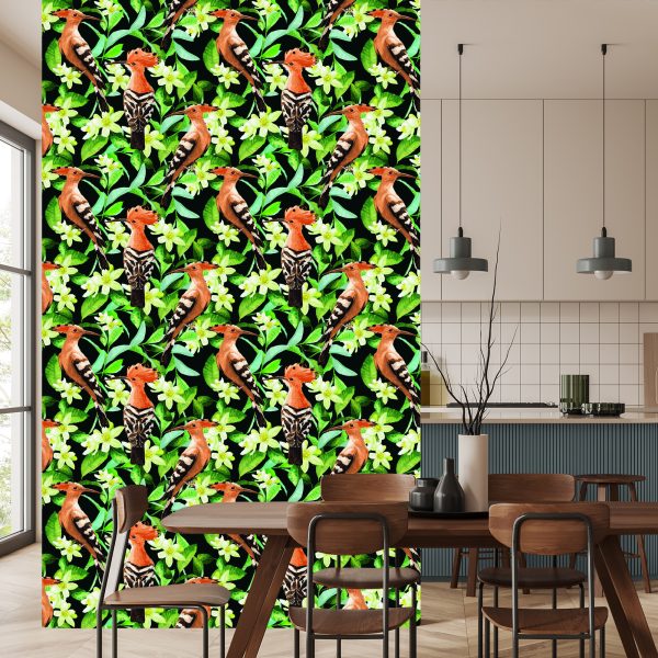 Behang Hoopoes Tussen Bloemen - Afbeelding 4