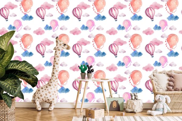 Behang Ballonnen Op Een Achtergrond Van Kleurrijke Wolken - Afbeelding 5