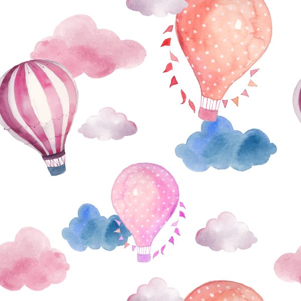 Behang Ballonnen Op Een Achtergrond Van Kleurrijke Wolken - Afbeelding 2