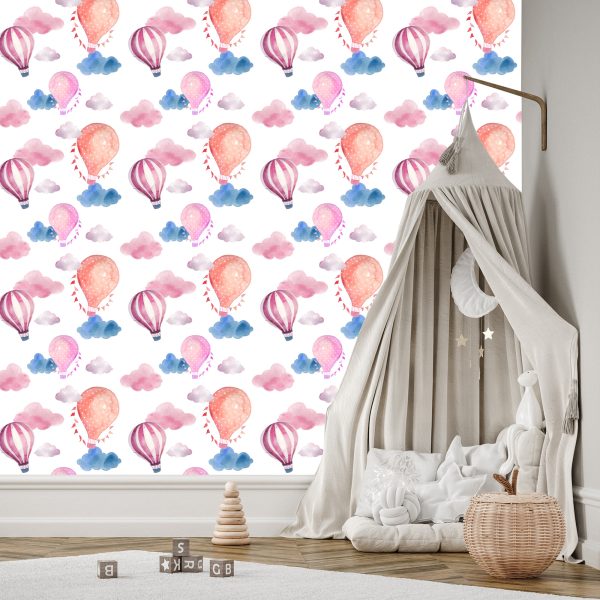 Behang Ballonnen Op Een Achtergrond Van Kleurrijke Wolken - Afbeelding 3