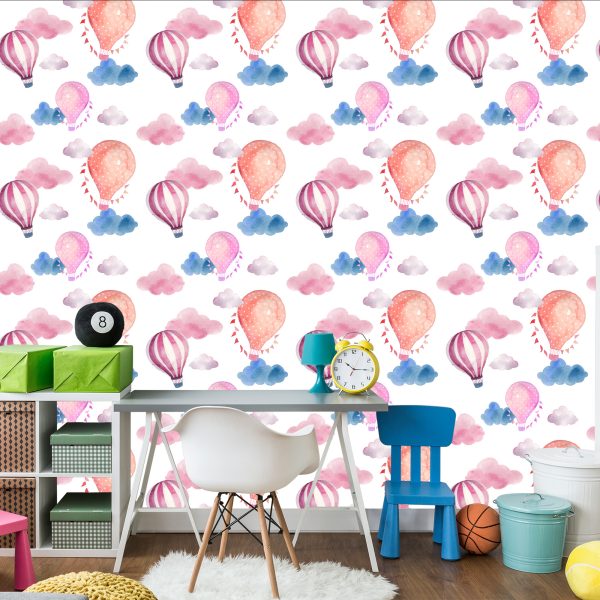 Behang Ballonnen Op Een Achtergrond Van Kleurrijke Wolken - Afbeelding 4