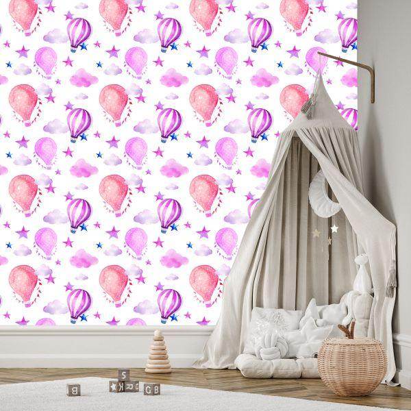 Behang Kinderkamer Met Ballonnen, Ster, Wolken - Afbeelding 3