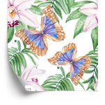 Behang Voor De Woonkamer, Vlinders, Bloemen, Bladeren