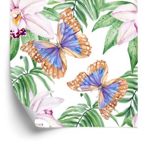 Behang Voor De Woonkamer, Vlinders, Bloemen, Bladeren