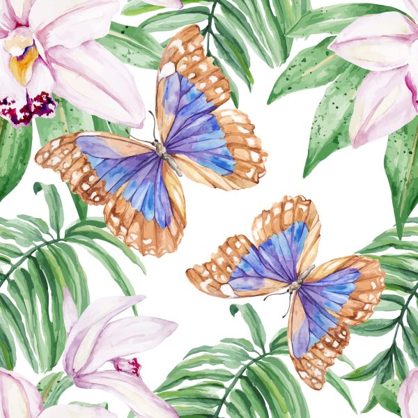 Behang Voor De Woonkamer, Vlinders, Bloemen, Bladeren - Afbeelding 2