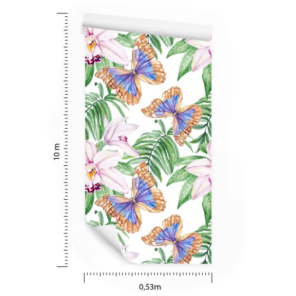 Behang Voor De Woonkamer, Vlinders, Bloemen, Bladeren - Afbeelding 8