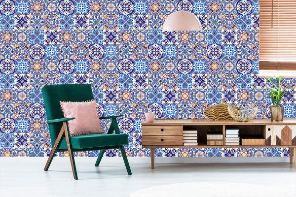 Behang Voor De Eetkamer Imitatie Van Tegels Kleurrijk Mozaïek - Afbeelding 6