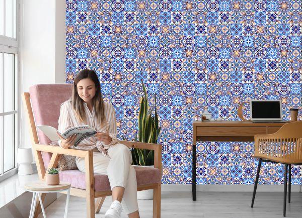 Behang Voor De Eetkamer Imitatie Van Tegels Kleurrijk Mozaïek - Afbeelding 7