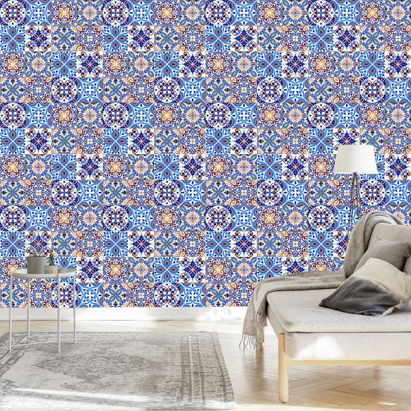 Behang Voor De Eetkamer Imitatie Van Tegels Kleurrijk Mozaïek - Afbeelding 3