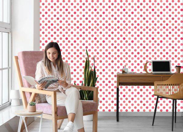 Behang Symmetrische Roze Stippen - Afbeelding 7