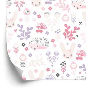 Behang Pastelkleurige Dieren Bloemen Voor Meisjes