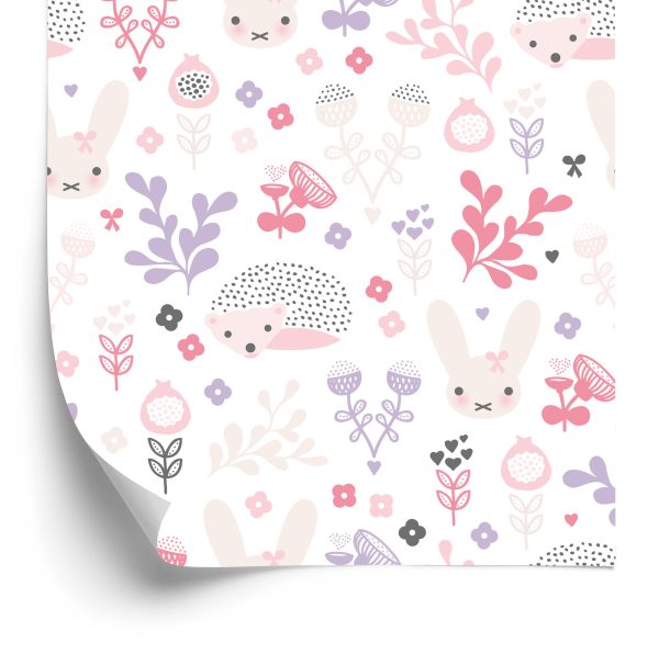 Behang Pastelkleurige Dieren Bloemen Voor Meisjes