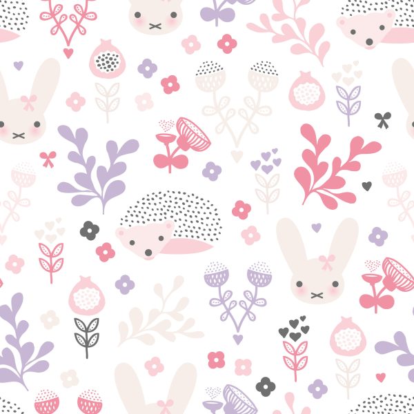 Behang Pastelkleurige Dieren Bloemen Voor Meisjes - Afbeelding 2