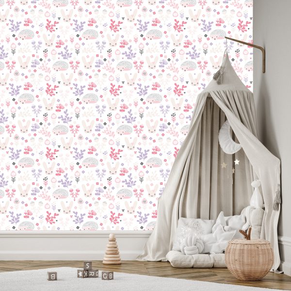 Behang Pastelkleurige Dieren Bloemen Voor Meisjes - Afbeelding 3