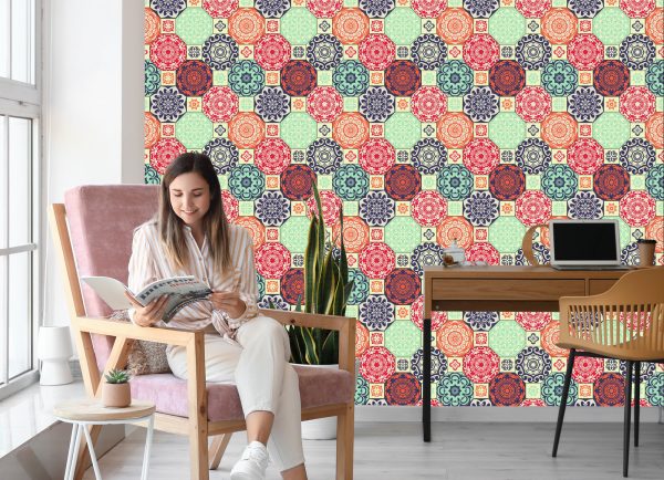 Behang Kleurrijke Ornamenten In Retrostijl - Afbeelding 7