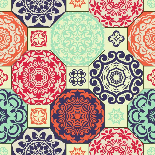 Behang Kleurrijke Ornamenten In Retrostijl - Afbeelding 2