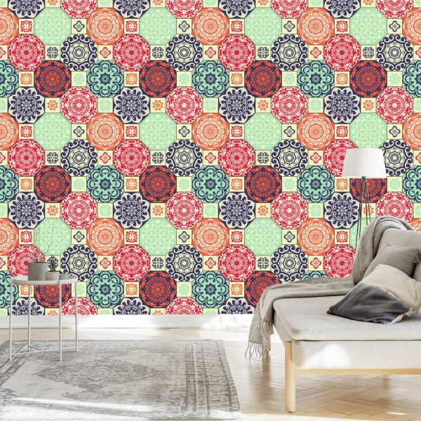Behang Kleurrijke Ornamenten In Retrostijl - Afbeelding 3