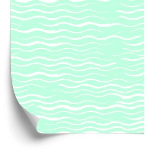 Behang Turkoois - Witte Golven Getekend Met Krijt