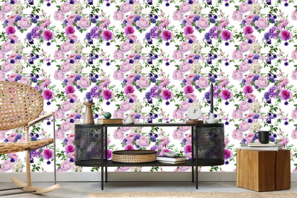 Behang Bloemmotief Met Waterverfrozen - Afbeelding 5