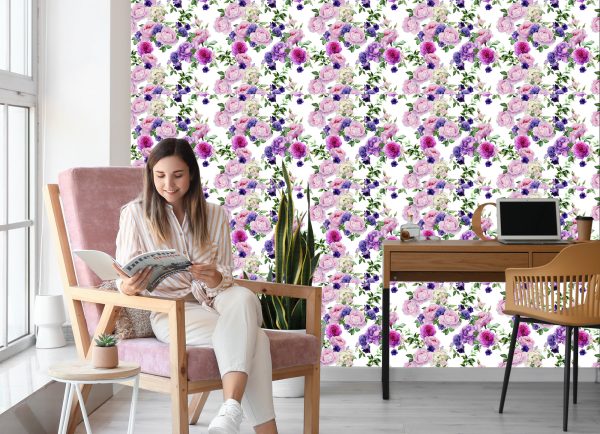 Behang Bloemmotief Met Waterverfrozen - Afbeelding 7