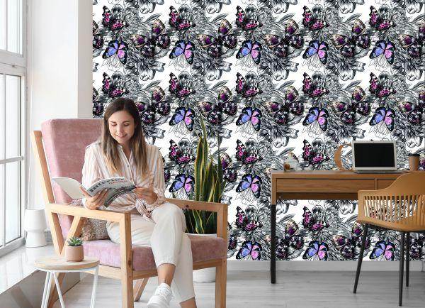 Behang Vlinders, Bloemen, Planten, Gang - Afbeelding 7