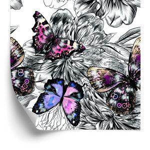 Behang Vlinders, Bloemen, Planten, Gang