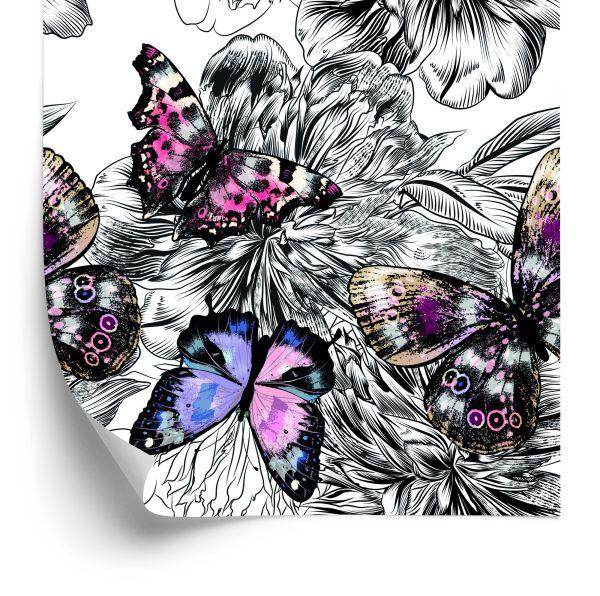 Behang Vlinders, Bloemen, Planten, Gang