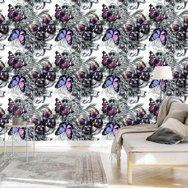 Behang Vlinders, Bloemen, Planten, Gang - Afbeelding 3