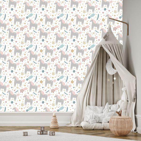 Behang Voor Kinderen - Pastelkleurige Eenhoorns - Afbeelding 3