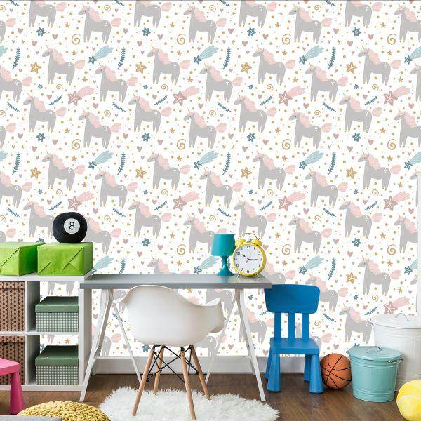 Behang Voor Kinderen - Pastelkleurige Eenhoorns - Afbeelding 4
