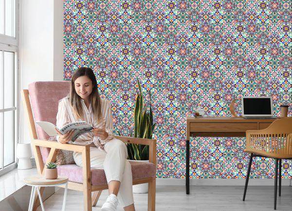 Behang Voor Eetkamer Mozaïekpatronen Imitatietegels - Afbeelding 7