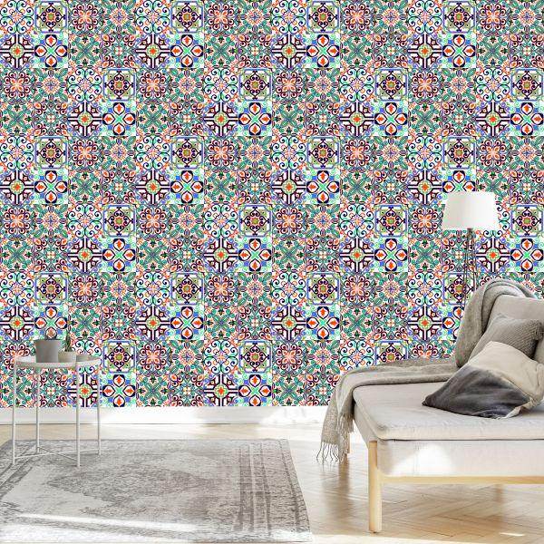 Behang Voor Eetkamer Mozaïekpatronen Imitatietegels - Afbeelding 3